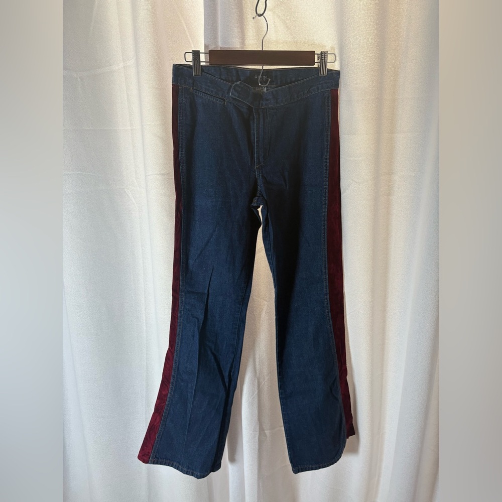 Vintage GUESS Jeans Red Velvet Trim Bootcut Size‎ 28 EVC 90’s 492